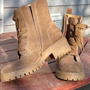 Crown Vintage Tan Suede Combat Boots
